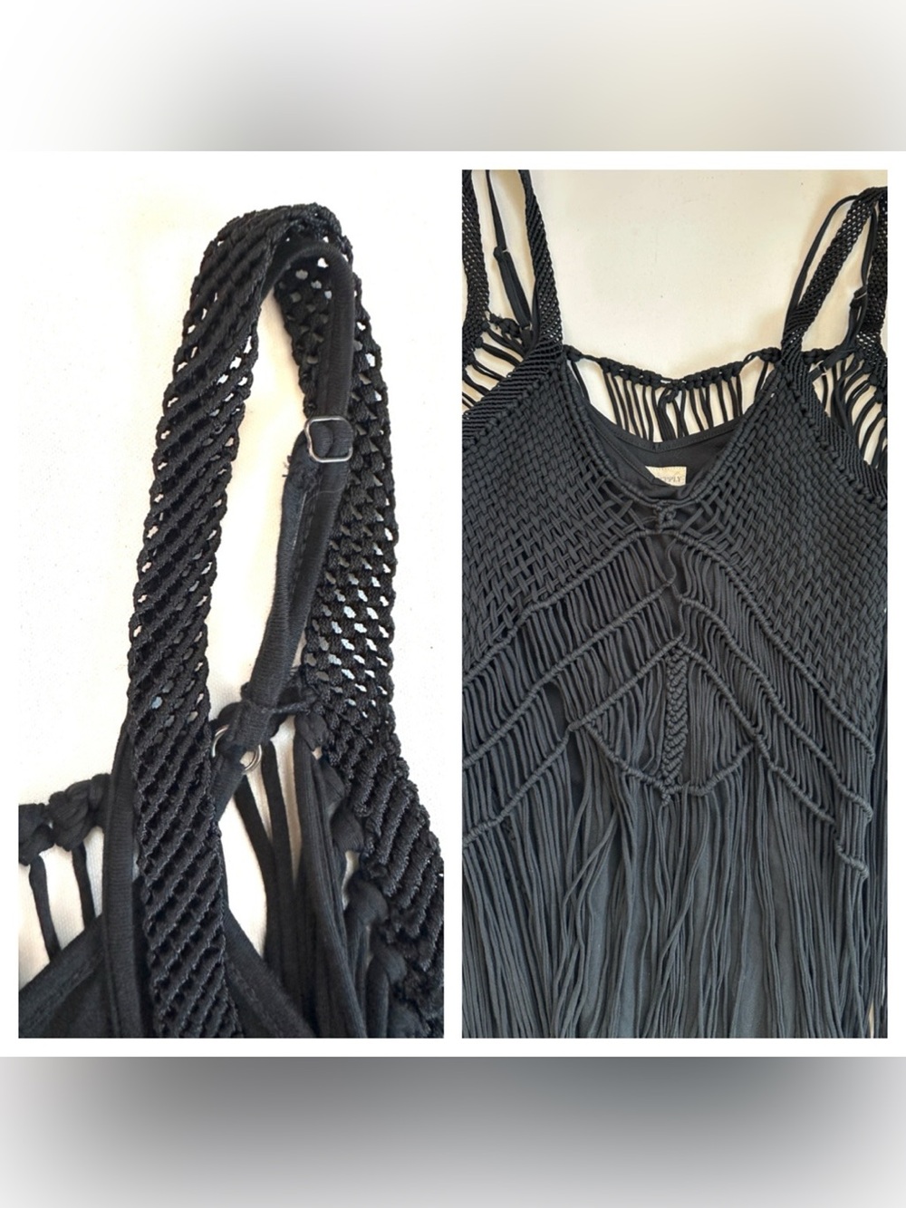 RALPH LAUREN DENIM & SUPPLY BLACK CROCHET OVERLAY LONG FRINGE BOHO MAXI DRESS M - Picture 10 of 14